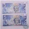 Image 1 : Pair of 2002 $5 Changeover banknotes in Choice UNC Condition. You will receive one of each example o