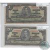 Image 1 : Pair of 1937 banknotes from the Bank of Canada. You will receive a $1.00 and a $20.00 from the 1937 