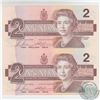 Image 2 : Uncut pair of 1986 Replacement $2.00 notes originally issued by the Royal Canadian Mint in their Pie