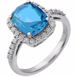 Emerald Cut Swiss Blue Topaz and Diamond Ring
