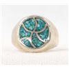 Image 1 : Native American Navajo Silver Inlay Ring, Size 10