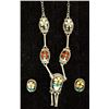 Image 1 : Zuni Silver Overlay Necklace + Earrings, Calavaza