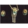 Image 2 : Zuni Silver Overlay Necklace + Earrings, Calavaza