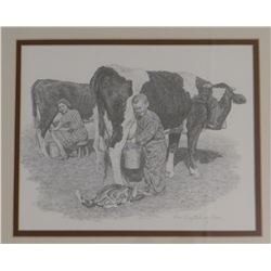 Don Greytak, framed print, Bob Zion Milking Time (Scotty's brother), 11" x 14"