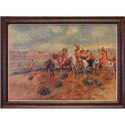 CM Russell framed print, Finding The Trail,  9.5" x 13"