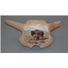 Image 1 : Elmer Schock (Choteau, MT) oil on buffalo skull, Meal Time, 1972, 7" diam.