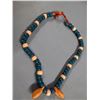 Image 1 : Blackfeet necklace, large glass Crow beads, blue/white, 2 elk ivories on leather string, Fields Coll