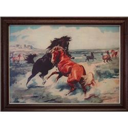 CM Russell framed print, Accepting The Challenge,  9.5" x 13"
