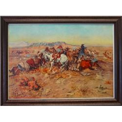 CM Russell framed print, A Desperate Stand,  9.5" x 13"