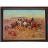 Image 1 : CM Russell framed print, A Desperate Stand,  9.5" x 13"