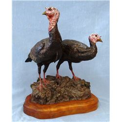 Joe Halko (1940-2009), painted bronze, Courtship -Wild Turkeys, #5/18, purchased at 1981 CMR Auction