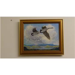 Joe Halko (1940-2009), oil, Honkers In Flight, 1978, 14" x 11", framed