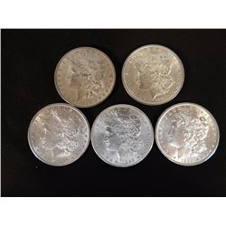 5 Morgan dollars, all 1889, some near AU