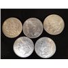Image 1 : 5 Morgan dollars, all 1889, some near AU