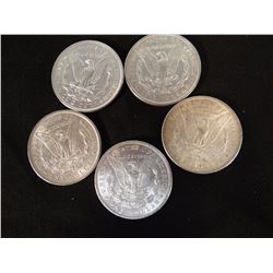 5 Morgan dollars, all 1889, some near AU