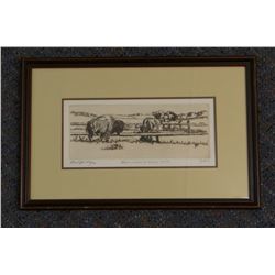 Bud Helbig, CA, etching, Buffalo At The Water hole, inscribed "Best wishes to 'Scotty' Zion", #5/50,