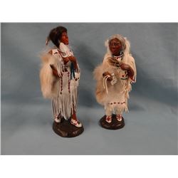 2 Indian dolls, ladies in white buckskin, R. Zarecor/Ken Martin, 1988, both 10"h