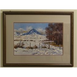 Joe Bohler, watercolor, Approaching Storm - Haystack Butte, 1996, 14" x 21", framed
