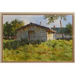 Joe Bohler, watercolor, Bunkhouse at South Fork Ranch, 1996, 10" x 15", framed