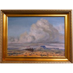 Joe Grandee, oil on canvas, Cavalry on the March, 14" x 20", framed