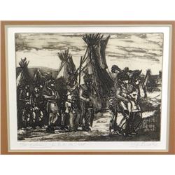 Wolfgang Pogzeba, etching, Red Man's West, remarque w/ title, 12" x 9", framed, purchased at CMR Auc