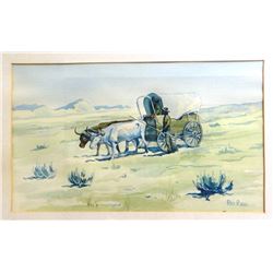 Rex Reike, watercolor, Covered Wagon, 10" x 16", framed, purchased at CMR Auction