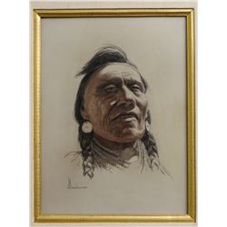 Leo Beaulaurier, charcoal, Indian portrait, 16" x 12", framed