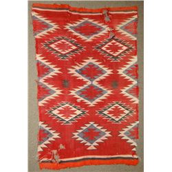 Navajo rug, 34" x 53", woven with yarn un-raveled from Confederate soldiers uniforms, yarn  then iss