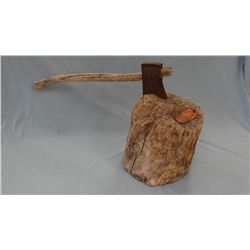 Wood chopping block & axe from the Charles M. Russell house in Great Falls, Mont.  Found in the coal