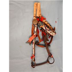Sioux beaded headstall, trade cloth and silver trimmed, ca. 1870 -1900