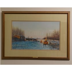 Tom Saubert, watercolor, Morning Remuda, 1980, 16" x 27", framed, purchased at CMR Auction.