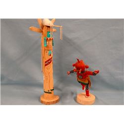 2 Kachina dolls: "Grey Owl" signed Ray Yazzie 10/27/92, 16.5" h; AND "Mudhead" unsigned, 8.5"h