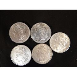 5 Morgan dollars, all 1889, some near AU