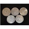 Image 2 : 5 Morgan dollars, 1-1881, 1- 1882-O, 1- 1896, 2 - 1900