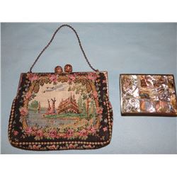 vintage cloth/mesh lady's purse AND abalonetrimmed ring box