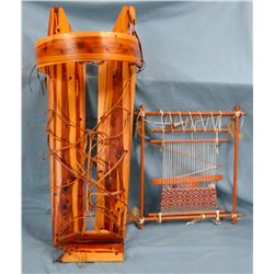 2 tourist trade items, Apache cradleboard and miniature Navajo loom 16" x 14"