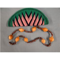 2 items:  Blackfeet beaded 1/2-round zipper purse AND natural sarvis berry/gall pod child's necklace