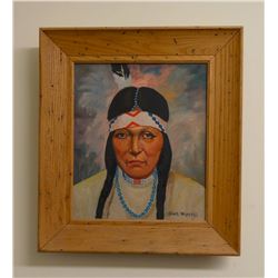 Olive Wiprud, oil, Sacagawea portrait, 14" x 12", framed