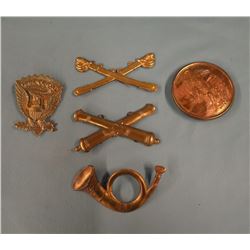 5 pcs. cavalry/military lapel and shoulder pins