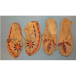 2 pair beaded moccasins, Chippewa Creek beaded moccasins, show wear