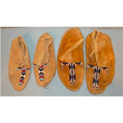 2 pair beaded moccasins, Chippewa Cree, both show wear
