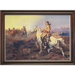 CM Russell framed print, Pony Raid,  9.5" x 13"