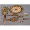Image 1 : Fancy celluloid dresser set, 8 pcs; and vintage stained glass decor