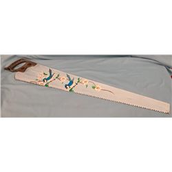 Margie Beckman hand-painted ice saw, bluebirds, by