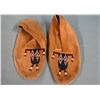 Image 1 : Chippewa Cree beaded smoked brain tanned buckskin moccasins, 10" long, Fields Collection