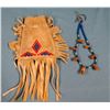 Image 1 : 2 Blackfeet items: partially beaded fringed pouch w/diamond and half diamond design, blue/red, 7" x 