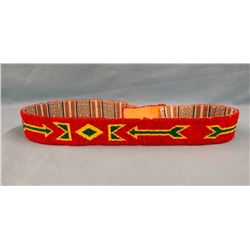 Red beaded belt w/green and yellow arrows design, Fields Collection