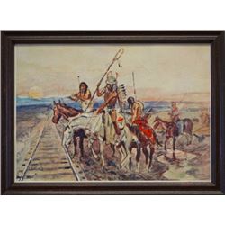 CM Russell framed print, Trail of the Iron Horse,  9.5" x 13"
