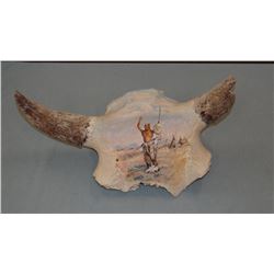 Jess Gleason, oil on buffalo skull, Hunter's Prayer, 1970, 11" x 10"