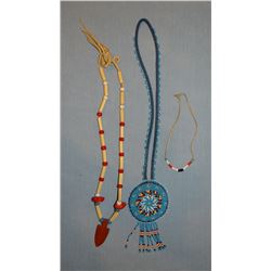 3 Blackfeet beaded pieces, hairpipe necklace, medallion necklace, pony bead girl's necklace